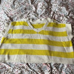Maeve Yellow & Cream Striped V-Neck Knit Sweater Vest